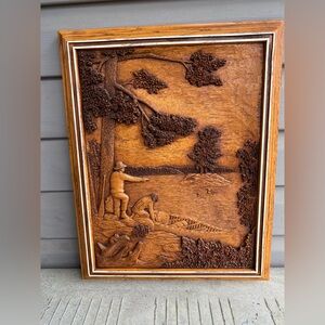 Vintage Kim Murray Hand Carved Faux Wood carving Art Sculpture. 18.5” x 14.5”